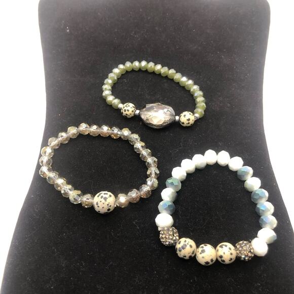 3 Set Gemstone Speckled Sparkling Beads Multi Size Gemstones Stretchy Bracelets - Picture 6 of 12